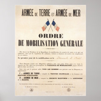 French Army and Navy. General Mobilisation Order. Poster