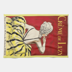 French art nouveau beauty Creme de Luzy advertisem Tea Towel