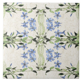 French Art Nouveau Blue Periwinkle Flowers Tile