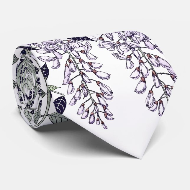 French Art Nouveau Botanical Wisteria Flowers Tie (Rolled)
