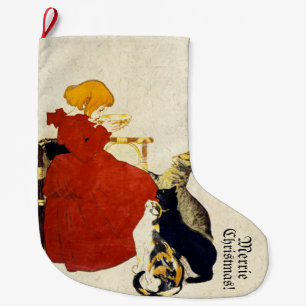 French Art Nouveau Cats Merrie Christmas Stocking