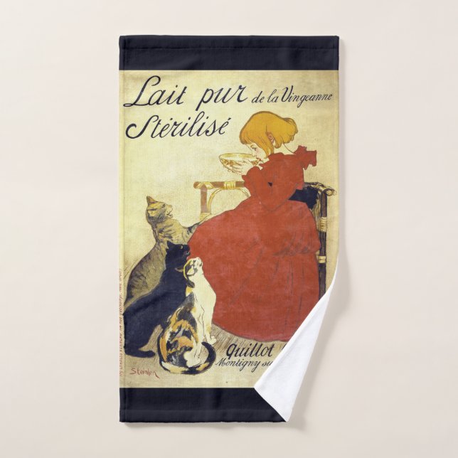 French Art Nouveau Cats Milk Poster Bath Towels (Hand Towel)