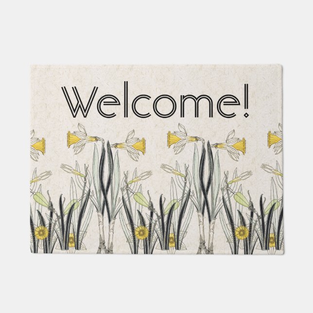 French Art Nouveau Daffodil Flower Welcome Doormat (Front)