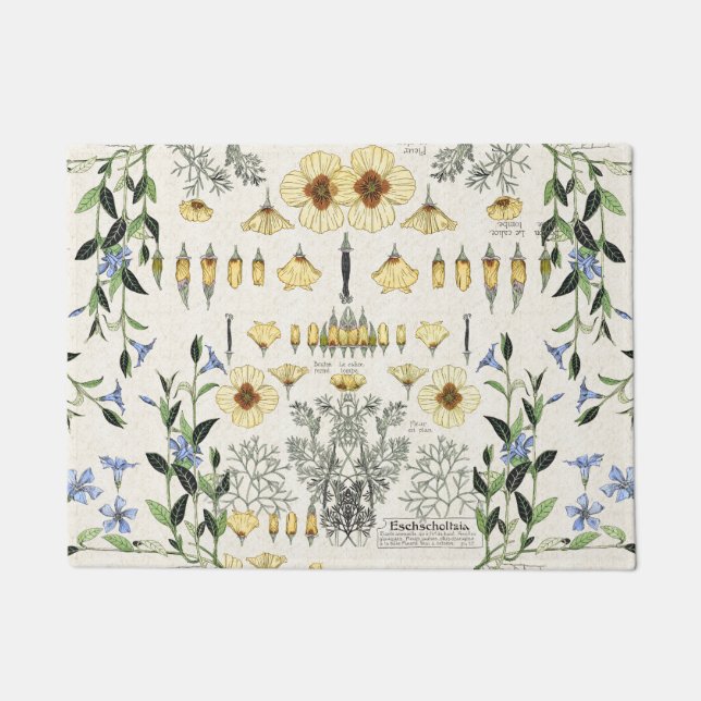 French Art Nouveau Poppy Flowers Door Mat (Front)