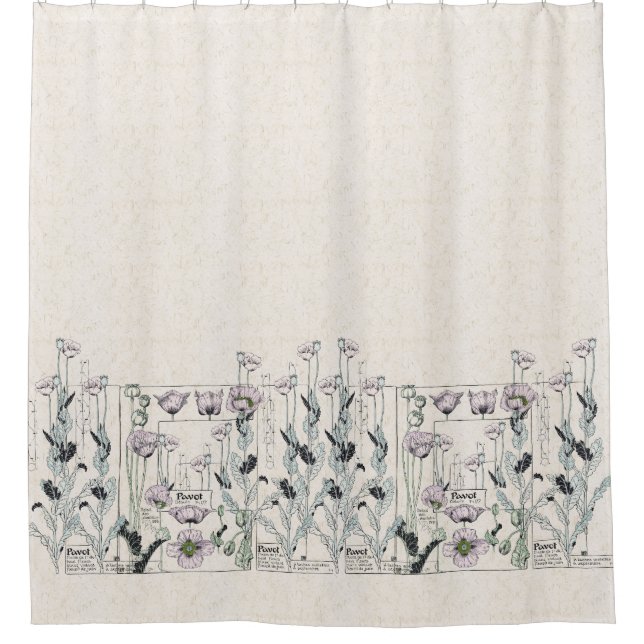 French Art Nouveau Poppy Flowers Shower Curtain (Front)