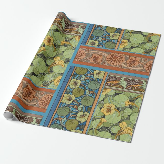 French Art Nouveau Stylised Nasturtium Flowers Wrapping Paper (Unrolled)