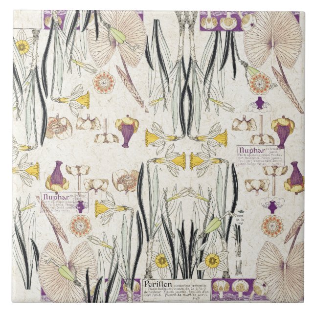 French Art Nouveau Vintage Flowers Ceramic Tile (Front)