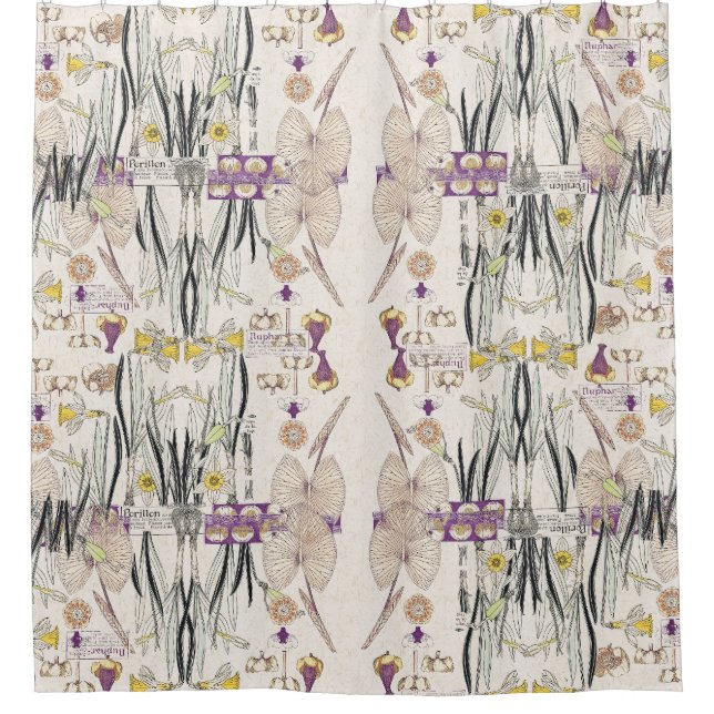 French Art Nouveau Vintage Flowers Shower Curtain (Front)