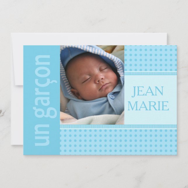 French Baby Boy Birth Announcement (Front)