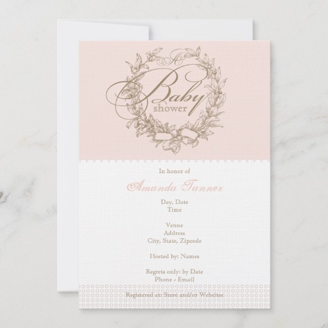 French Baby Shower Invitation - Pink (Front)