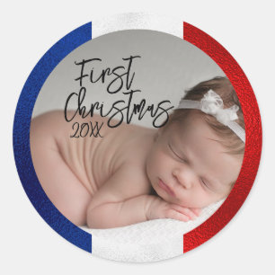 French Baby's First Christmas  Classic Round Sticker