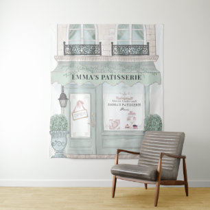 French Bakery Cafe Patisserie Green Backdrop Tapestry