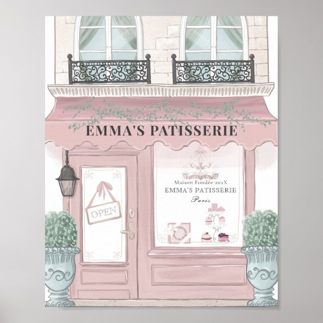 French Bakery Cafe Patisserie Pink Backdrop Poster (Front)