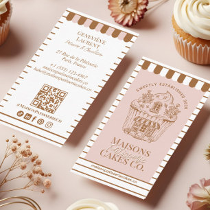 French Bakery Hand Drawn Cupcake Pastry Cake Shop Business Card