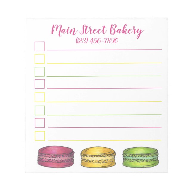 French Bakery Macaron Cookies Pastry Personalised Notepad (Front)