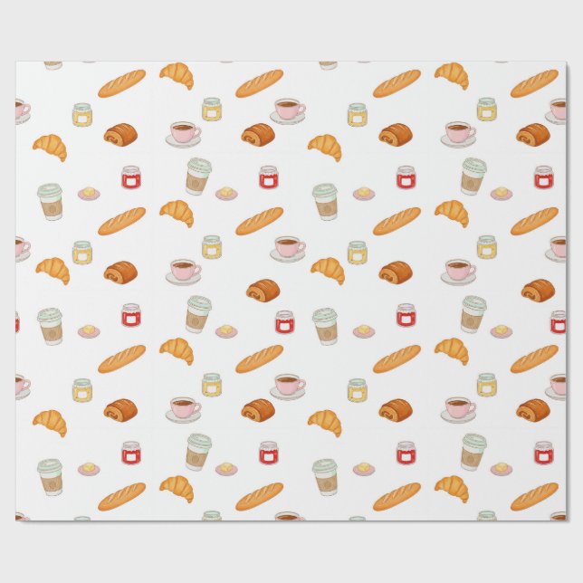 French Bakery Morning Pattern Wrapping Paper (Flat)