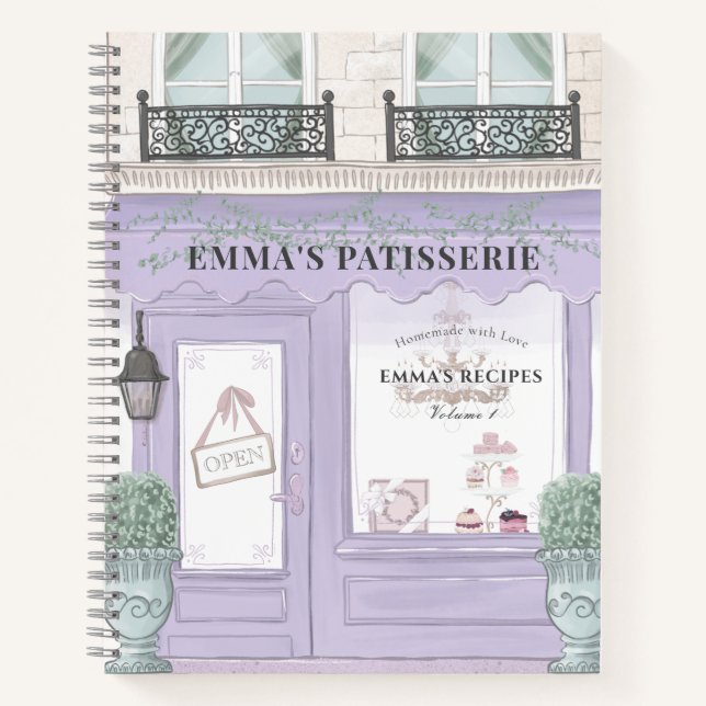 French Bakery Patisserie Cafe Lavender Recipe Notebook (Front)