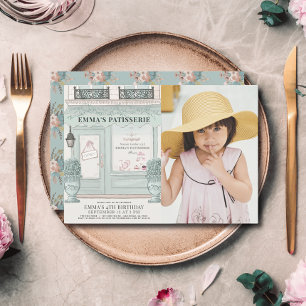 French Bakery Patisserie Green Birthday Photo Invitation