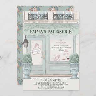 French Bakery Patisserie Green Virtual Baby Shower Invitation