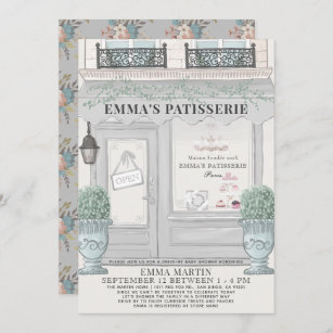 French Bakery Patisserie Grey Drive-by Baby Shower Invitation