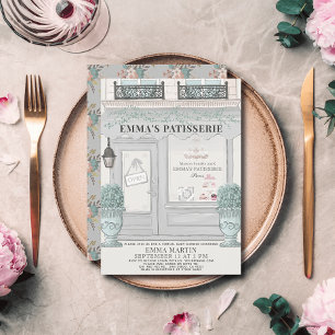French Bakery Patisserie Grey Virtual Baby Shower  Invitation