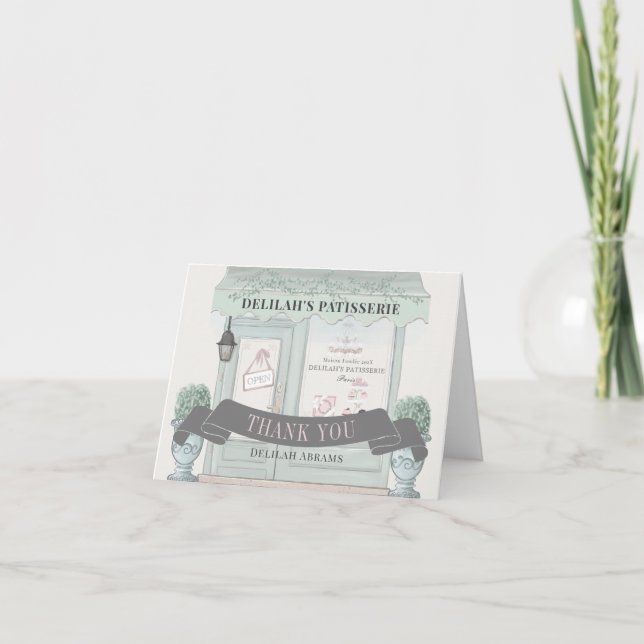 French Bakery Patisserie Paris Green Bat Mitzvah Thank You Card (Front)
