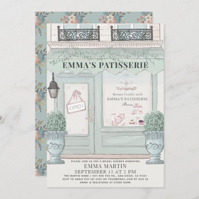 French Bakery Patisserie Paris Green Bridal Shower Invitation (Front/Back)