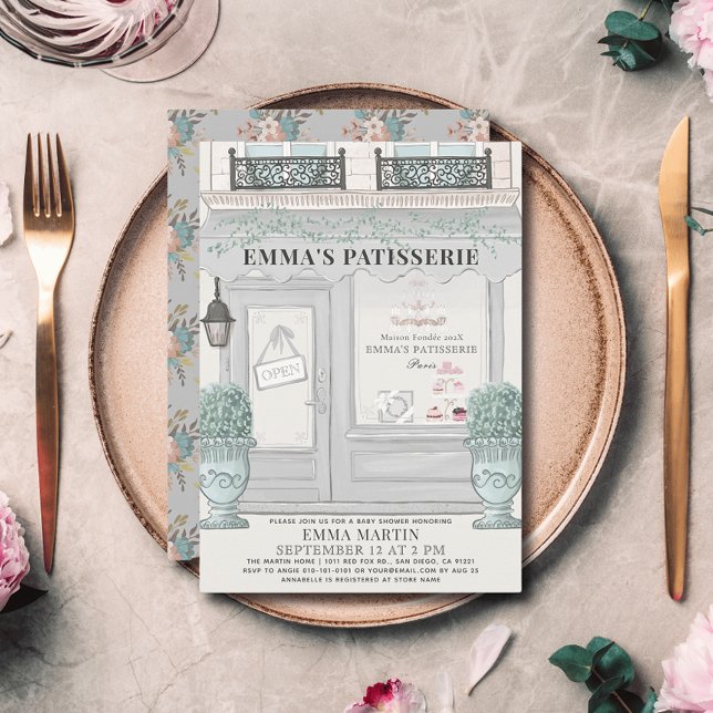 French Bakery Patisserie Paris Grey Baby Shower Invitation (Creator Uploaded)