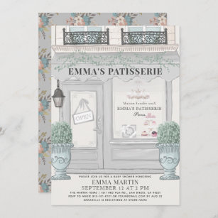 French Bakery Patisserie Paris Grey Baby Shower Invitation