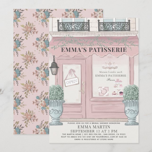 French Bakery Patisserie Paris Pink Bridal Shower Invitation (Front/Back)