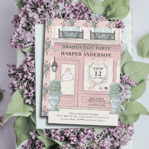 French Bakery Patisserie Paris Pink Graduation Invitation