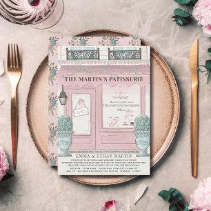 French Bakery Patisserie Pink Baby Shower by Mail Invitation