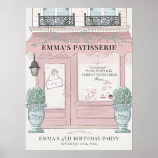 French Bakery Patisserie Pink Birthday Welcome Poster