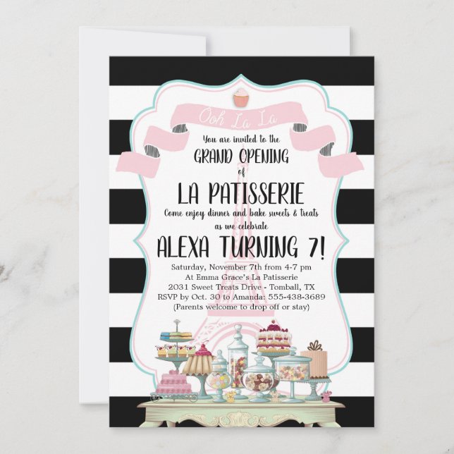 French Bakery Sweets and Treats Birthday Party Invitation (Front)