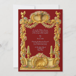 French Baroque Rococo Color Floral Border Invitation