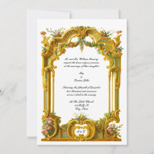 French Baroque Rococo Style Color Border Wedding Invitation