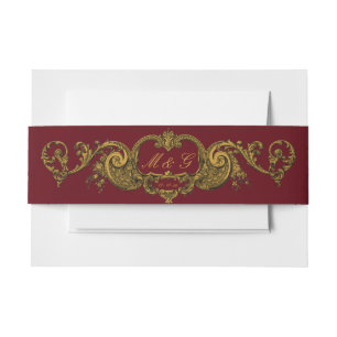 French Baroque Rococo Style Golden Floral Invitation Belly Band