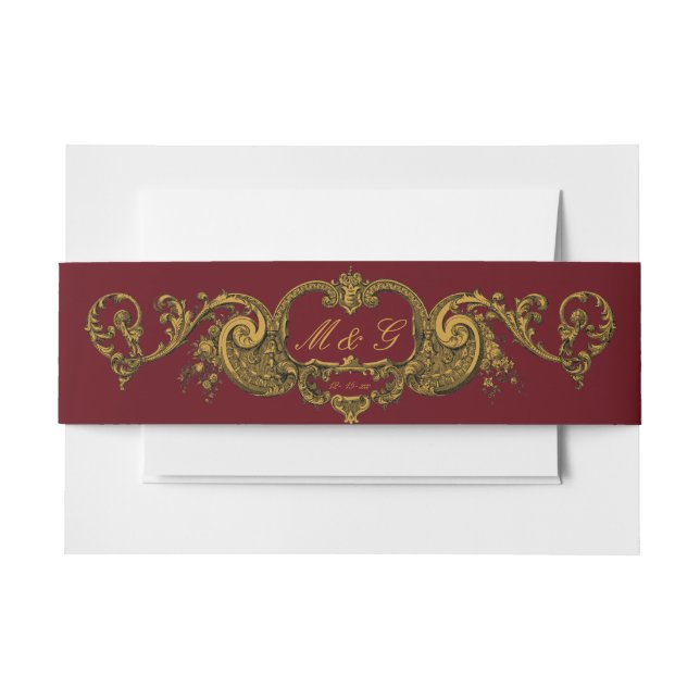 French Baroque Rococo Style Golden Floral Invitation Belly Band (Front Example)