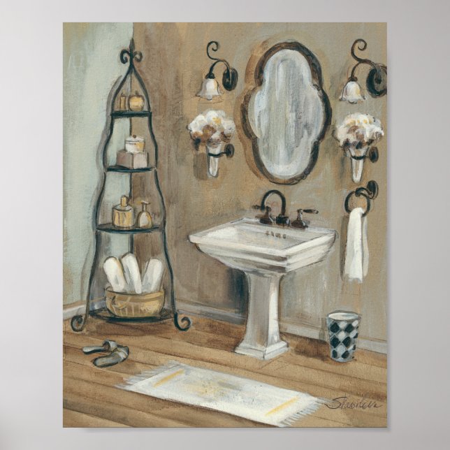 French Bathroom with Mirror and Sink Poster (Front)