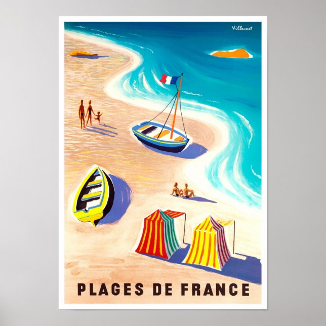 French beaches vintage travel Poster (Front)