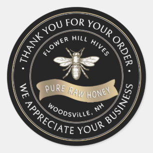 French Bee with Gold Banner Beekeeper Thank You Classic Round Sticker