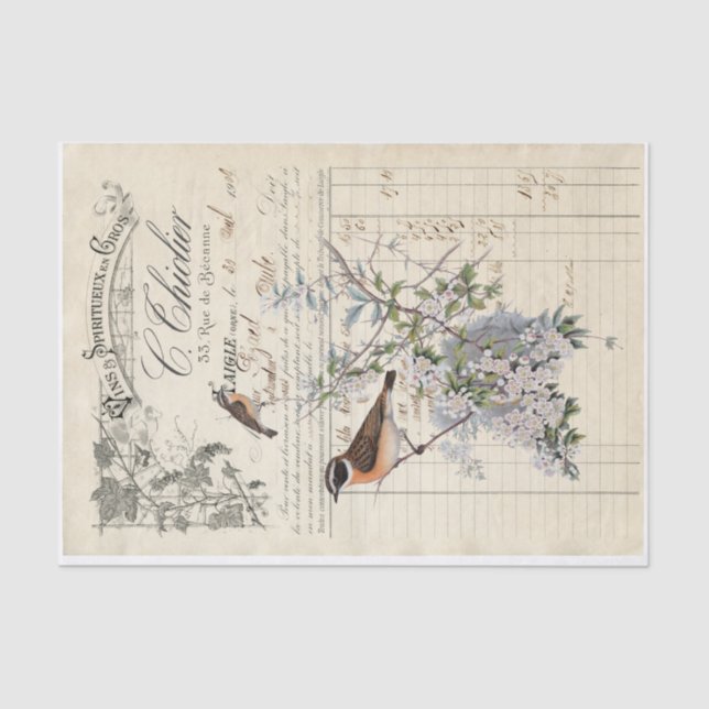 french bird receipt decoupage tissue paper (Front)