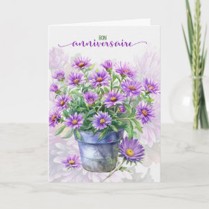 French Birthday Bon Anniversaire Purple Asters Card