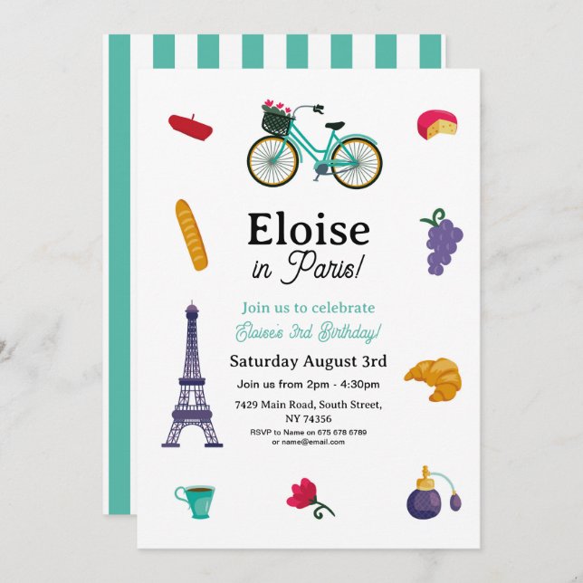 French Birthday Paris Girls Fun - Any Age Invitation (Front/Back)