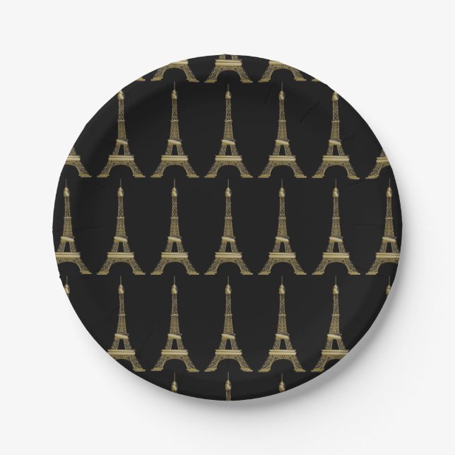 French Black Eiffel Tower Paris Theme Paper Plates (Front)