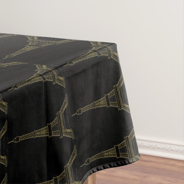 French Black & Gold Eiffel Tower Tablecloth (In Situ)