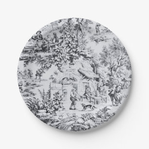 French Black White Toile Chinoiserie Rustic Style  Paper Plate