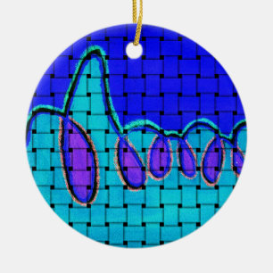 French Blue Abstract with Woven Texture Ceramic Tree Decoration