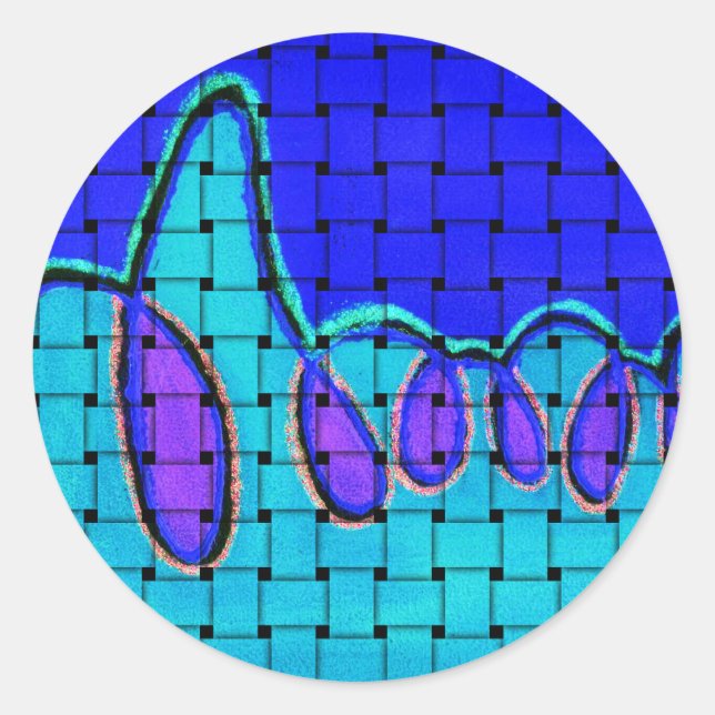 French Blue Abstract with Woven Texture Classic Round Sticker (Front)
