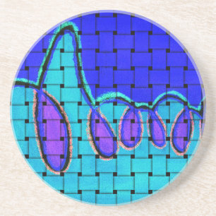French Blue Abstract with Woven Texture Coaster
